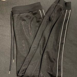 Black sparkle joggers w 2 silver stripes down the sides